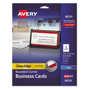 Avery® Round Corner Print-to-the-edge Business Cards, Inkjet, 2 X 3.5, White, 160 Cards, 8 Cards-sheet, 20 Sheets-pack freeshipping - TVN Wholesale